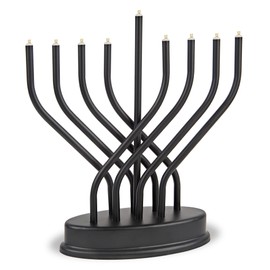 Traditional Hanukkah Electric Menorah Low Voltage Hanukkiah with LED Bulbs Contemporary Metal Electronic Chanukiah Battery Powered Chanukah Lights by Aviv Judaica (Matte Black)