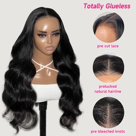 Ali Pearl Ready To Go Pre Cut 4x7 Lace Closure Wig Guleless Human Hair Lace Front Wig Body Wave HD Transparent Lace Wig With Pre Plucked For Black Women 180% Density 16 Inch