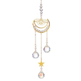 Yimofy Butterfly and Moon Sun Catchers for Windows Crystal Ball Prism Suncatcher Rainbow Maker Hanging Ornament for Home Garden Decor (Double Moon Butterfly)