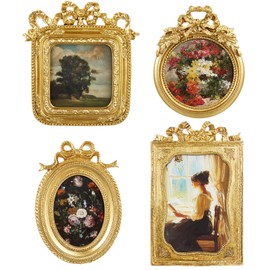 Qunclay 4 Pcs Small Vintage Picture Frame Round Rectangle Gold Ornate Antique Picture Frames for Tabletop Display Wall Hanging Home Decor (10" X 14",19.5" X 12.4",913" X 14",9.5" X 10.5")