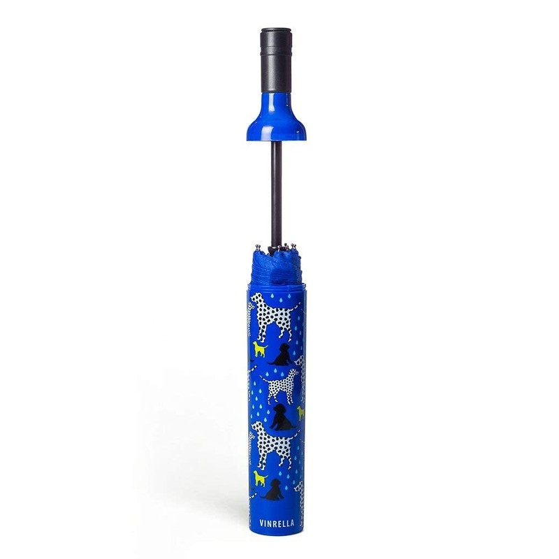 VINRELLA Wine Bottle Umbrella, Spot On Dog Print Blue Umbrella