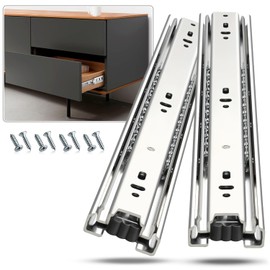 REGUDA Stainless Steel Drawer Slides Ball Bearing 3 Folds Full Extension Side Mount Cabinet Runners Glides Rails Track 100 Lbs Load 10 12 14 16 18 20 22 24 Inch (1 Pair (Silver), 12 inch)