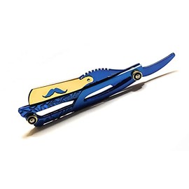 Gold And Blue Straight Edge Razor Straight Edge Folding Knife Straight Razor - Barbershop Shape-Up All Purpose Shaving Tool