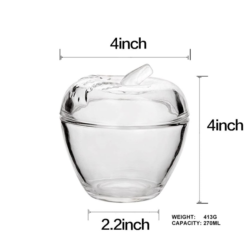 Mozacona GLass Relief Apple Sugar Bowl Candy Dish Food Storage