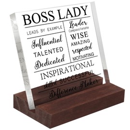 Maitys Boss Lady Gift for Women Acrylic Boss Lady Sign Office Decor with Wood Base Boss Lady Plaque Boss Inspirational Christmas Gift with Quotes Appreciation Keepsake for Birthday Festive(Black)