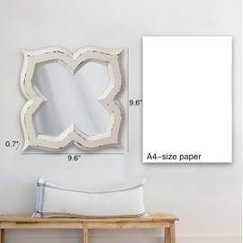 Sintosin Hanging Antique Small Wall Mirrors Decorative 9.6 inch, Distressed White Sculpted Wood Mirror Farmhouse Wall Decor, Shabby Chic Lucky Four-Leaf Clover Mirror Wall Decor for Living Room