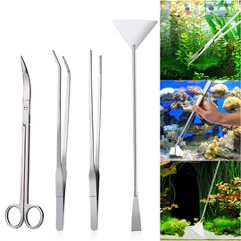 Aquarium Plants Tools, Aquascaping Tweezers Scissor Spatula Tool Stainless Steel Aquarium Tank Aquascaping Tools Set for Fish Starter Kits (3pc/4pc/5pc) (5 PCS)