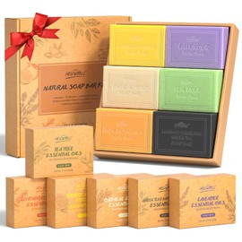 Natural Soap Bar Gift Set Body Wash Soap Bars Organic Soaps For Women & Men Lavender, Tea Tree, Lemongrass Orange, Oatmeal Almond, Green Tea Bamboo Charcoal, Turmeric Vitamin C Kojic Acid 6x3.5oz