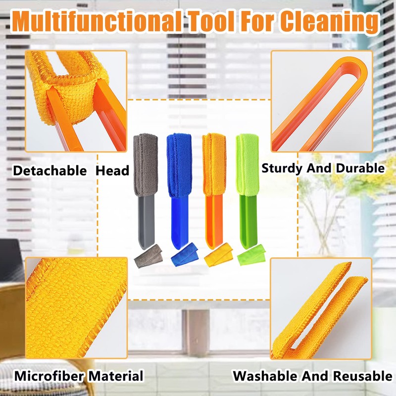 4 Pack Microfiber Blinds Duster, 4 Removable and Washable Sleeves,