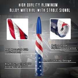 Truck Car Antenna with Valve Stem Caps,Mast for GM Chevy Silverado 1500 2500 3500 HD Ford F150 F250 F350 Denali Heavy Pickup Truck Accessories (Blue)-America Flag