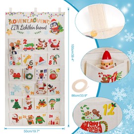 DPKOW German 24 Advent Calendar for Filling Made of Fabric 2023, Advent Calendar Tapestry Hanging for Wall Door Decoration Christmas Calendar Fabric Bag for Children Fill Yourself with 24 Pockets