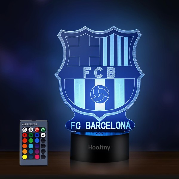 HooJtny Barcelona Lamp, Barcelona Football Night Light, 3D LED, 16 Colours, USB Rechargeable, Gift for Children