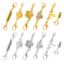 Amabro 12PCS Magnetic Necklace Clasps and Closures, Necklace Extender Clasp Helper Locking Bracelet Extender Jewelry Lobster Clasps Converter Rhinestone for DIY Jewelry Necklaces Bracelets