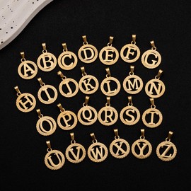 SAELACY Gold Initial Necklace for Women Men 14K Gold Silver Tone Round Letters Figaro Chain Necklaces, Capital Monogram Alphabets from A-Z (L, gold, 18"+2")