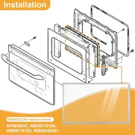 WB56X22160 Range Oven Inner Door Glass for GE Oven, Stove, Window Pack Assembly, Part Number: WB55T10154, WB56T10152, WB56X26391, 33791631