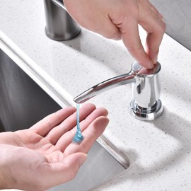 Chrome Soap Dispenser for Kitchen Sink, Built in Sink Soap Dispenser, Countertop Dispenser Pump with 320ml Bottle,47.2" Silicone Long Tube for 0.79 "- 1.38" High Capacity Bottle Mouths