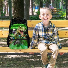 CUSPCOD Boys Backpack, Dinosaur Backpacks for Kids, 17 Inch Toddler School Bag, Motorcycle Bookbags for Elementary School