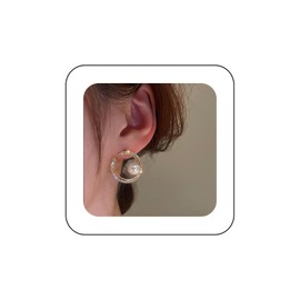 Cimenexe Bohemian Crystal Moon Pearl Earrings Gold Hollow Cz Circle Earrings Round Pearl Stud Earrings Rhinestone Circle Hoop Earrings Jewelry for Women