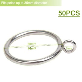 LOSYHU 50 PCS 38mm Large Metal Curtain Rings, Silver Curtain Hanging Ring with Fixed Eye, Smooth Drapery Pole Rings Drape Sliding Eyelet Rings fit Rods up to 35mm Diameter