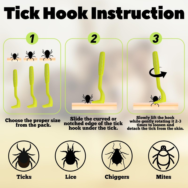 6 Pieces Chemical-Free Tick Remover Set, Painless Tick Hook, Tool