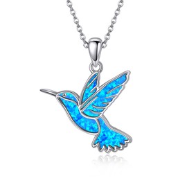 DAYLINLOVE Hummingbird Necklaces Opal 925 Sterling Silver Humming Bird Pendant Necklace Hummingbird Jewelry Gifts for Women Mom Hummingbirds Lovers