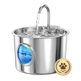 Fuente de Agua para Gato - Dispensador Automático de Agua para Mascota de Acero Inoxidable, Ultra Silenciosa，Almacenamiento de Agua de Gran Capacidad