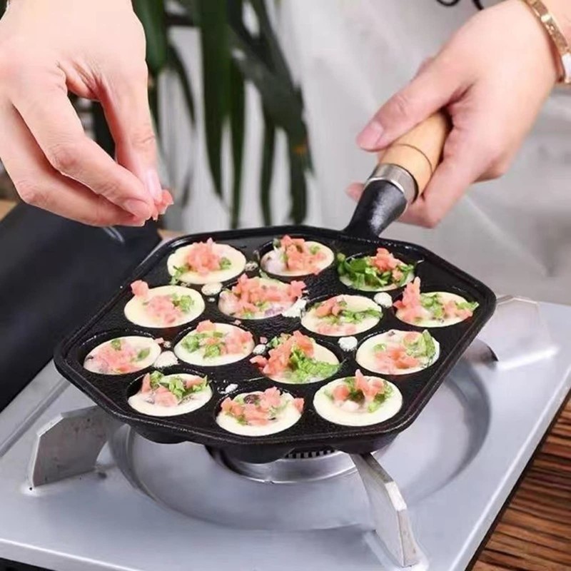 Cunyuer 14 Holes Takoyaki Pan Nonstick Cast Iron Octopus Meat