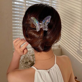 Dervivea Butterfly Hair Clip Claw Acrylic Butterfly Hair Claw Clip Large Transparent Butterfly Hair Clips Non-Slip Hair Clip Clear Acrylic Hair Clip Decorative Hair Accessories