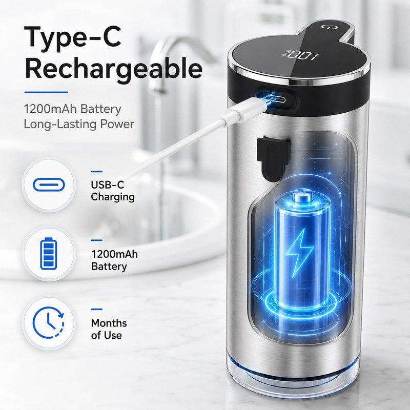 Automatic Liquid Soap Dispenser Touchless, Stainless Steel,USB Rechargeable