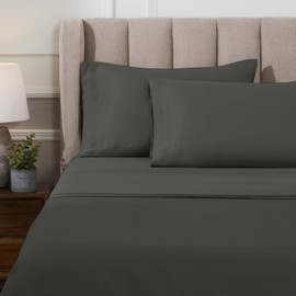 Superior Egyptian Cotton 4 Piece Sheet Set, Luxury 1000 Thread Count, Eco-Friendly, Sustainable Sheets, Ultra-Soft Basics, Solid, Deep Pocket Fitted Sheet, Flat Sheet, Pillowcases, Olympic Queen, Grey