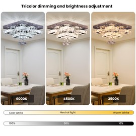 CXGLEAMING 11.8" Dimmable Crystal Chandelier Modern Crystal Ceiling Light Fixture LED Flush Mount Crystal Chandeliers for Living Room Bedroom Closet Kitchen (Remote Control)