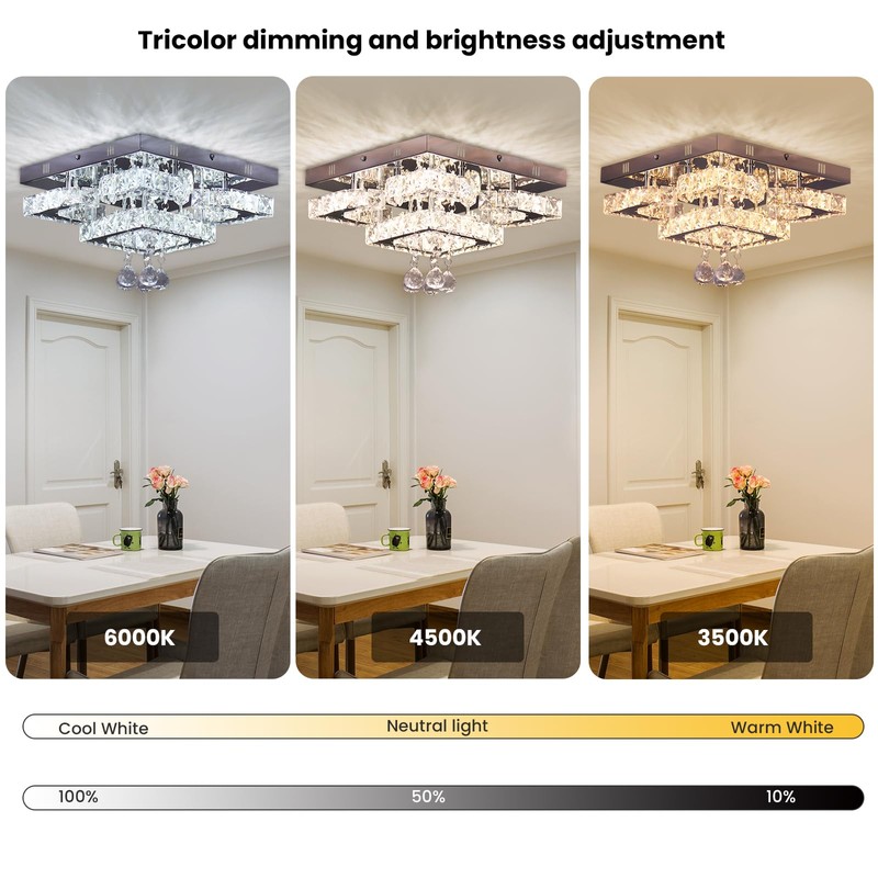 CXGLEAMING 11.8" Dimmable Crystal Chandelier Modern Crystal Ceiling Light Fixture