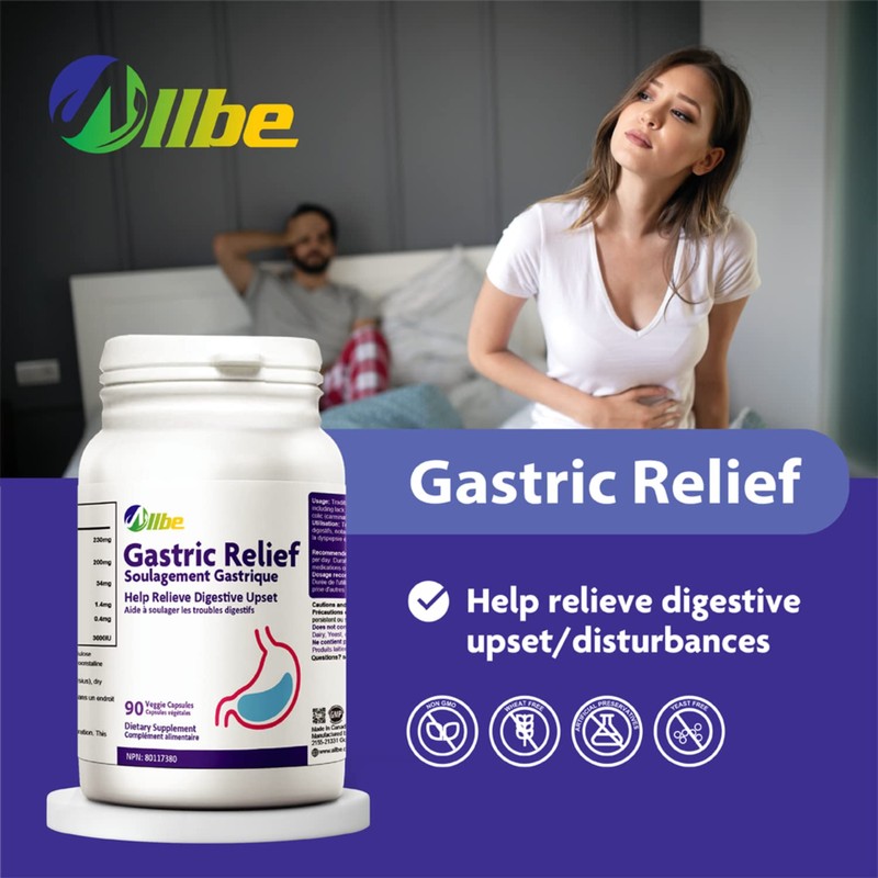 ALLBE Gastric Relief Veggie Capsules, 230mg Broccoli Extract, 200mg Ginger
