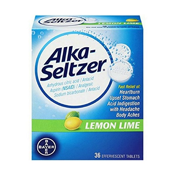 Alka-Seltzer Heartburn Relief 36 Effervescent Tablets, Lemon Lime, 36 Count (Pack of 4)