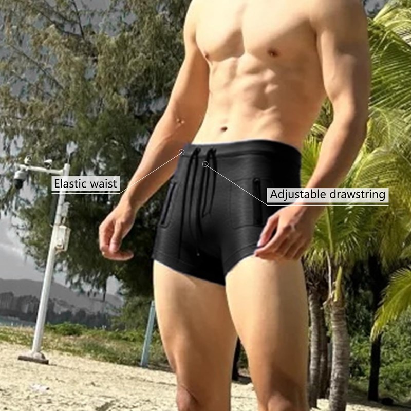 Men's Swim Shorts with Zippered Pockets,Men's Swim Trunks with high