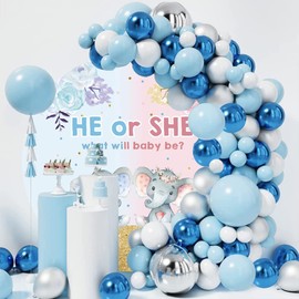 OERJU 7.2x7.2ft Elephant Gender Reveal Round Backdrop Pink or Blue Boy or Girl Photography Background He or She What Will Baby Be Floral Newborn Baby Shower Party Decoration Banner Photo Studio Props