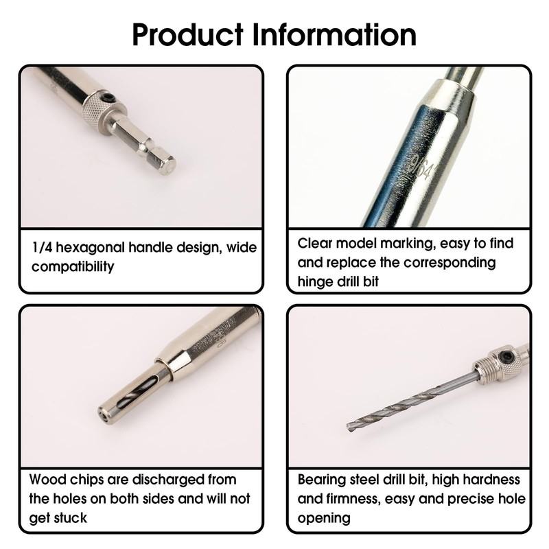 Hinge Drill Bit Set, 3Pcs Self Centring Hinge Drill Bits