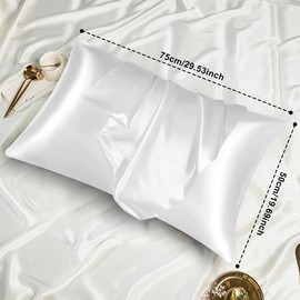 AUAUY 2 Pack Satin Silk Pillowcase, 50x75cm Silk Pillowcases for Hair and Skin, Similar to Silk, With 2PCS Satin Hair Scrunchies&Eye Mask, Slip Beauty Sleep Satin Pillowcase, Silk Pillow Case(White)