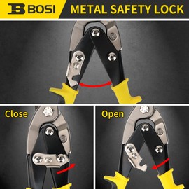 B BOSI TOOLS 10 Inch Aviation Tin Snips Right Cut, Heavy Duty Sheet Metal Cutter Snips Shears Cutting Metal Sheet Chrome Vanadium Steel Sharp Blades Safety Latch