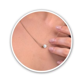 White Opal Necklace For Women Gold Filled Round Cut Birthstone Pendant Necklace 14K Dainty Fire Opal Necklace (Gold, White Opal)