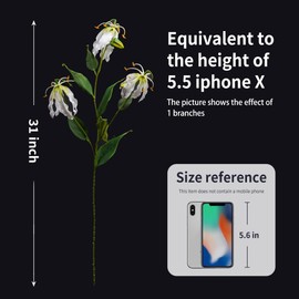 Melorca&Guilla Artificial Flowers for Decoration, 3Pcs 31inch White Lily Fake Flowers,Faux Flowers for Vase,Faux Floral Stems for Wedding Party Kitchen Home Decorations (3, White)