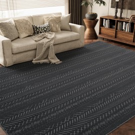 AMOAMI-Washable Area Rugs 5x7-Boho Dark Grey Rugs for Living Room Machine Washable-3D Rugs for Bedroom-Non Slip Floor Rug-Moroccan Washable Rugs for Bedroom Dining Room