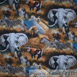 Signature BonEFul FQ Cotton Quilt Brown Scenic Jungle Safari Animal Elephant Giraffe Zebra