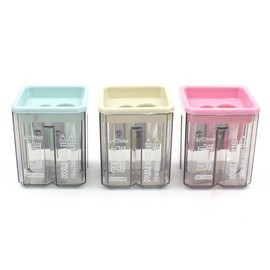 Xiedeai Pack of 3 Manual Pencil Sharpeners with Container, Sealed Blade, Protective Cover, Removable Double Hole Pencil Sharpener for Children, Students, Office, School Accessories, Pink + Green +