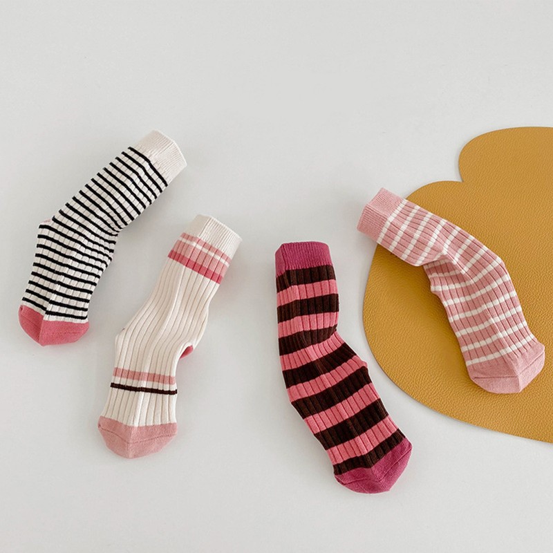 Kids Socks Mid Calf Striped Soft Breathable Combed Cotton Boys