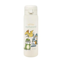 mofusand Vacuum Double Wall Thermal Insulation Stainless Steel One-Push Bottle 480ml [Monster Cat] One-Touch with Lock Easy One-Hand Water Bottle 53-2194