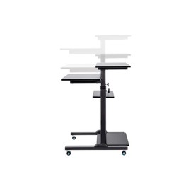 Monoprice Height Adjustable PC Workstation Cart - for Seated or Standing Position, with 28 Inch Table Top,Two Additional Accessory Shelves, Ideal for Work and Home, Black, Keyboard+ Monitor