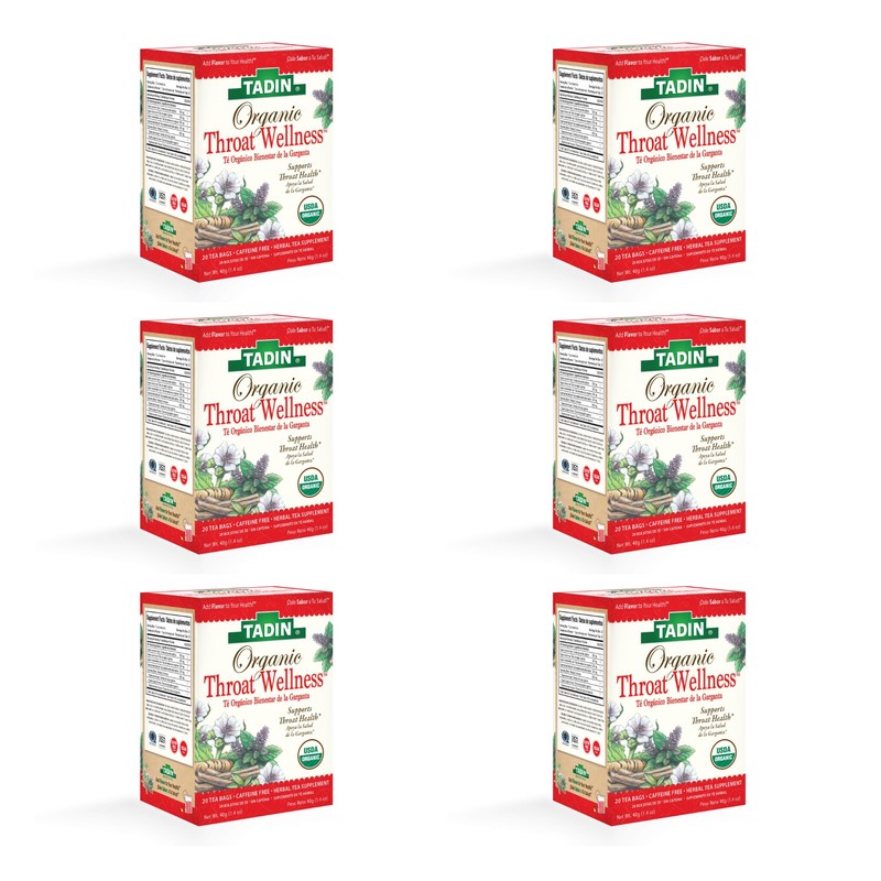 Tadin Organic Throat Wellness Tea, Caffeine Free Herbal Tea for