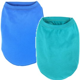 Elledia 2 Pack Summer Cotton T Shirts for Rabbit Bunny, Solid Color Clothes for Guinea Pig Hamster Kitten, Small Animal Outfits, Blue & Teal Color Clothing