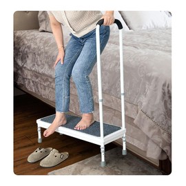 Mybow Medical Step Stool with Handle for Elderly Adults – Adjustable Bedside Step Platform with Handrail, Heavy Duty Safety Footstool, Bed Grab Bar & Stairs for Seniors